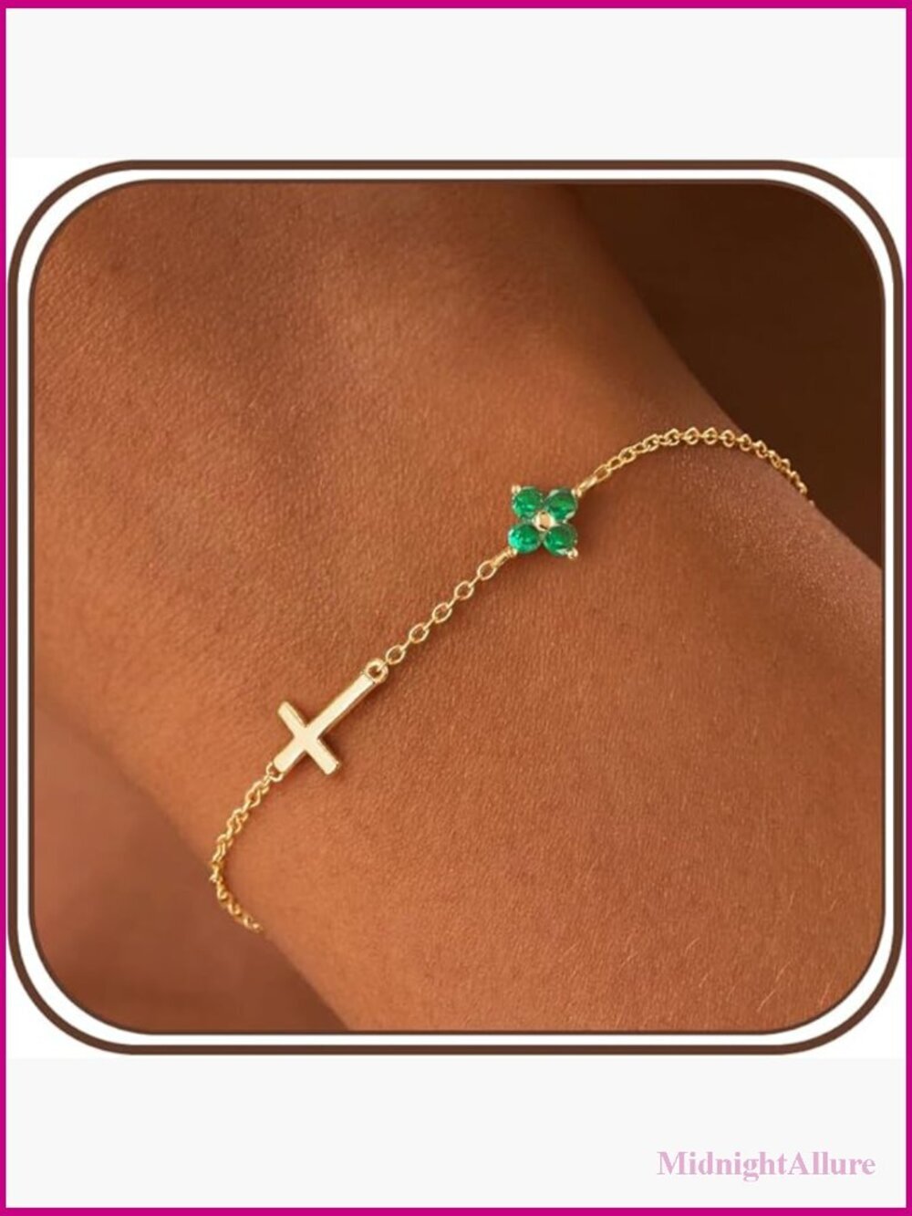 Gold Clover Cross Bracelet Dainty 14K Plated Non Tarnish Bracelet
